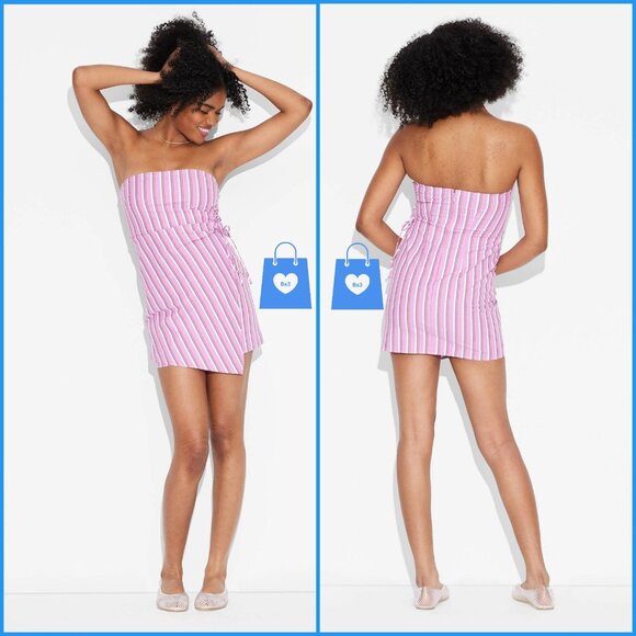 Medium - Womens Tube Mini Wrap Dress - Wild Fable - Berry Pink Striped - Picture 1 of 6